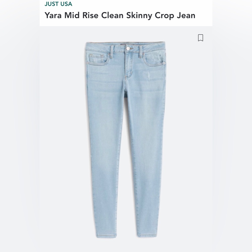 Just USA Yara Mid Rise Clean Skinny Crop Jean